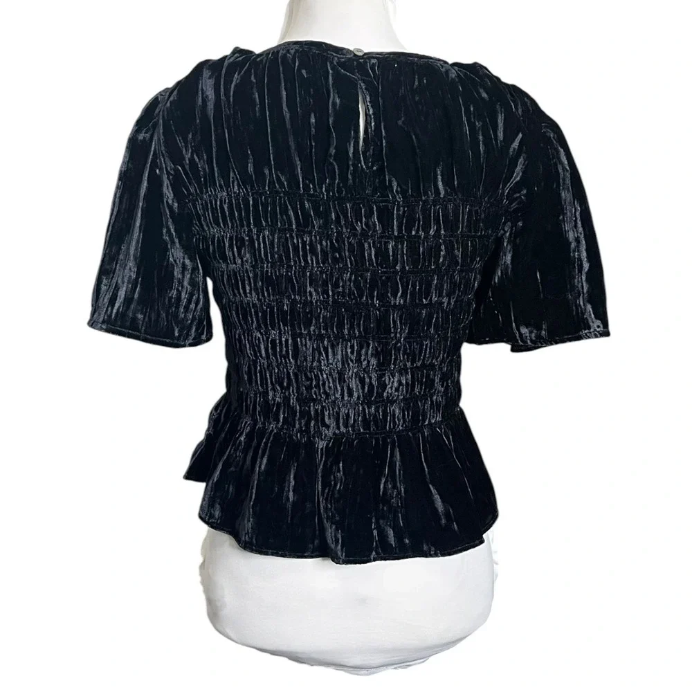 Rails Rosie Smocked Top New Women's Small Black Velvet Date Night Party Chic - Picture 5 of 10